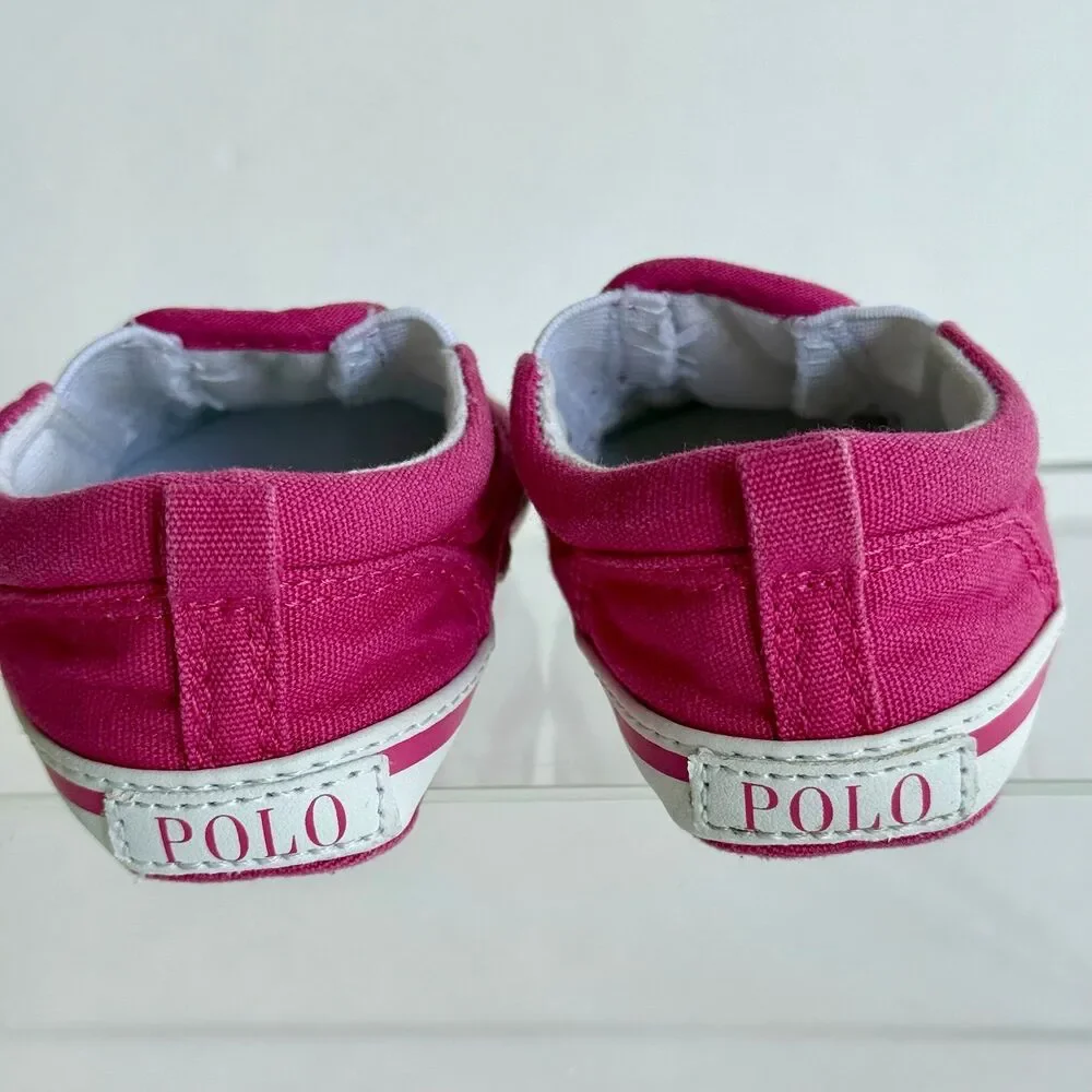 Polo Ralph Lauren Baby Girl Shoes Sz 3 Fuchsia Pink Crib Slip On Fabric Pony